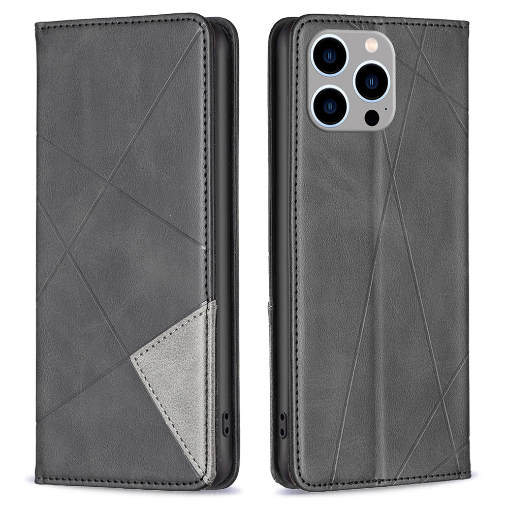 Uniqkart for iPhone 15 Pro Max Stand Leather Phone Cover Card Holder Shell Imprinted Line Cell Phone Case - Black Uniqkart for iPhone 15 Pro Max Stand Leather Phone Cover Card Holder Shell Imprinted Line Cell Phone Case - Black